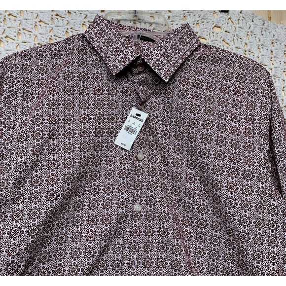 Express Dress Shirt M 15/15.5 Burgundy White Geometric Button Up Extra Slim NWT - Picture 1 of 12